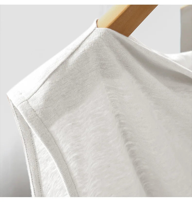 Casual Linen Cotton Irregular Shoulder T-Shirt
