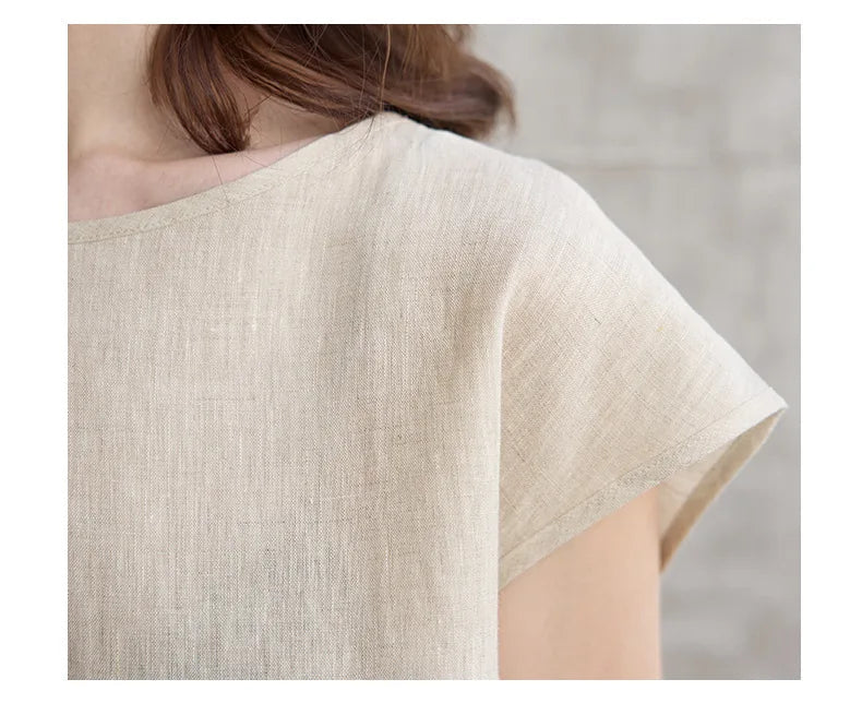 Linen Crew Neck Loose Casual Sleeveless Shirt
