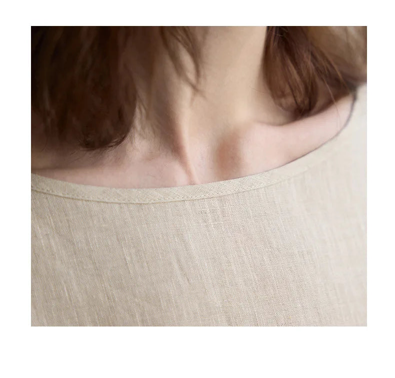 Linen Crew Neck Loose Casual Sleeveless Shirt