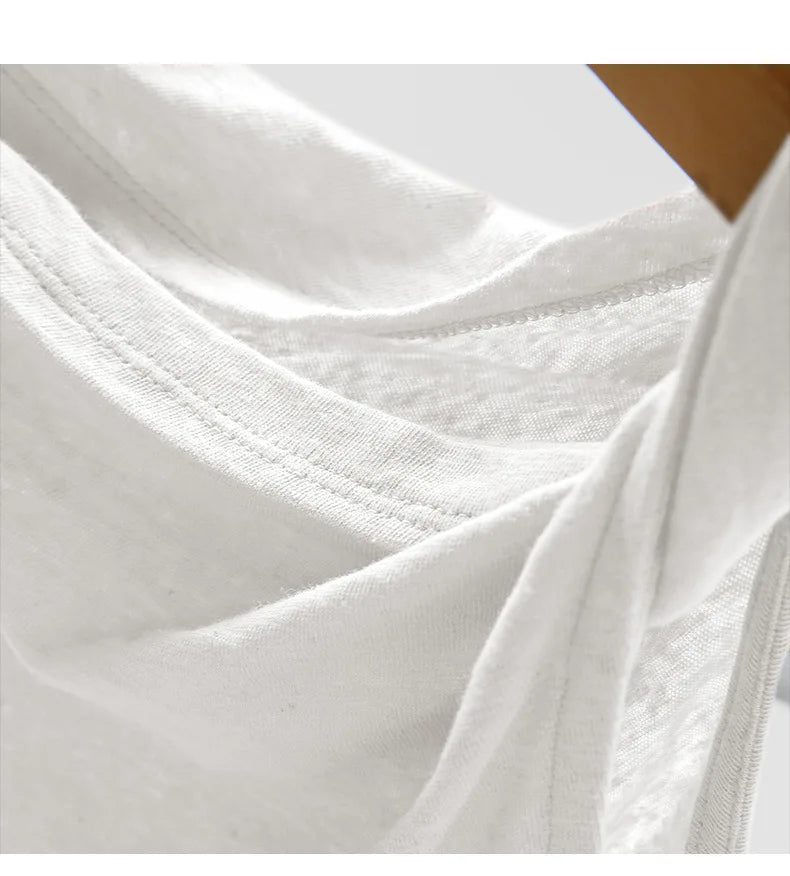 Casual Linen Cotton Irregular Shoulder T-Shirt