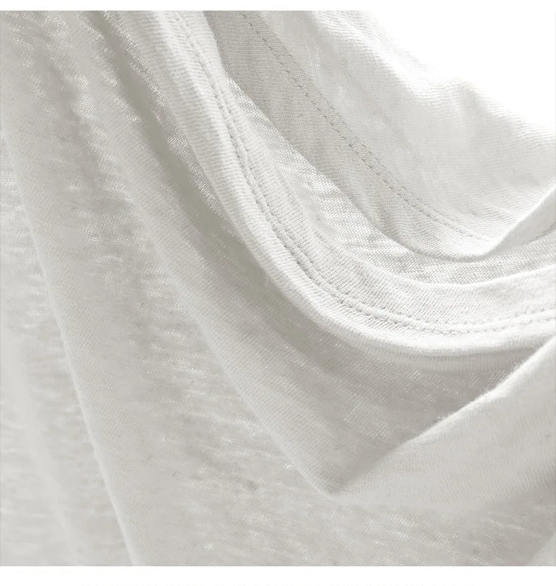 Casual Linen Cotton Irregular Shoulder T-Shirt